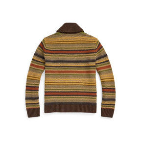 RRL Striped Wool Shawl-Collar Cardigan Brown Multi FINAL SALE