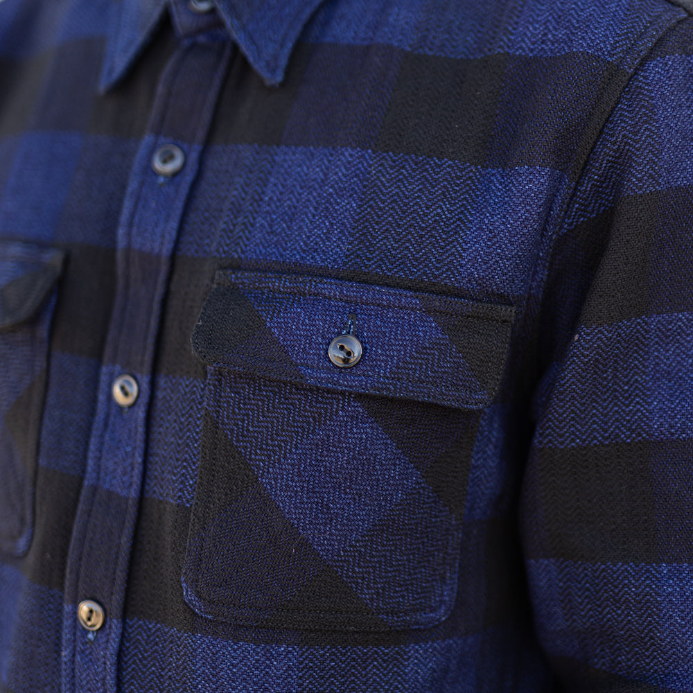 The Flat Head Block Check Work Shirt Indigo