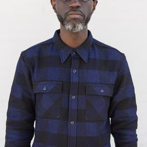 The Flat Head Block Check Work Shirt Indigo