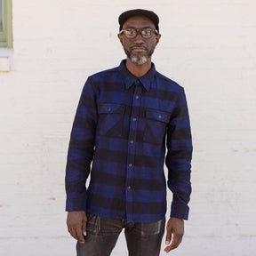 The Flat Head Block Check Work Shirt Indigo