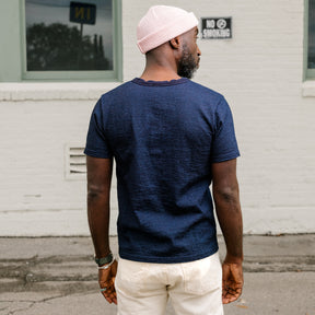UES No. 7 Yarn-Dyed Henley Neck T-Shirt Indigo