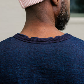 UES No. 7 Yarn-Dyed Henley Neck T-Shirt Indigo