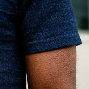 UES No. 7 Yarn-Dyed Henley Neck T-Shirt Indigo