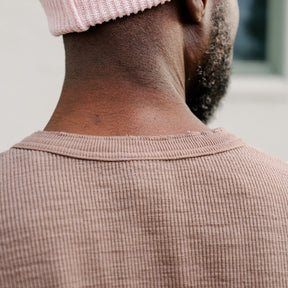 UES Single-Rib Henley Neck Long-Sleeve T-Shirt Beige