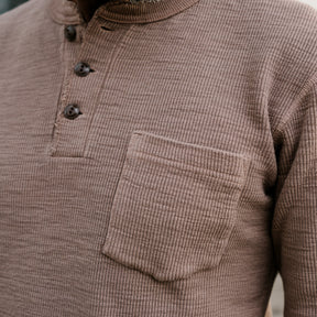 UES Single-Rib Henley Neck Long-Sleeve T-Shirt Beige