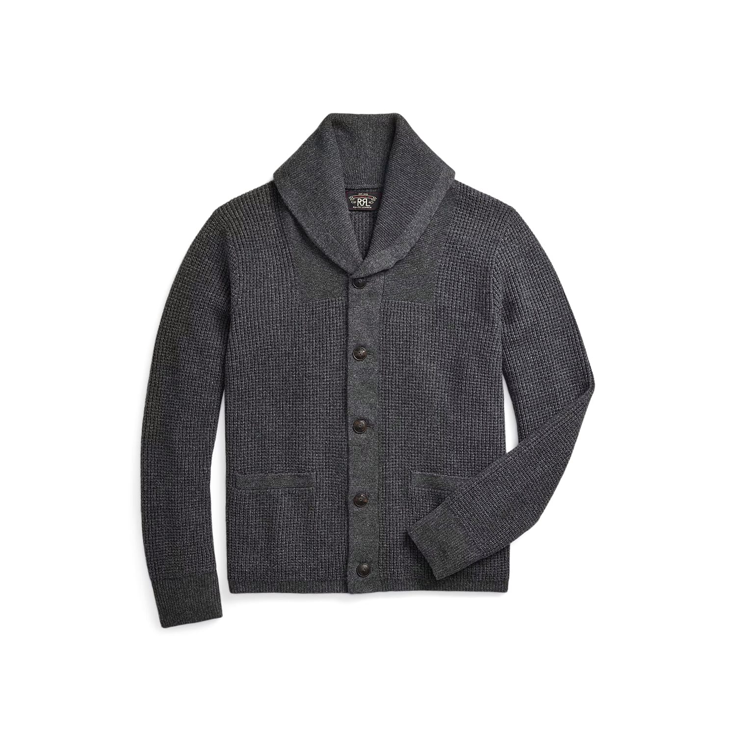 RRL Waffle-Knit Cashmere Shawl Cardigan Dark Grey Heather