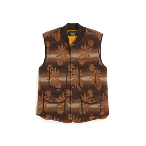 RRL Wool-Cashmere Snap-Front Sweater Vest Brown Multi FINAL SALE