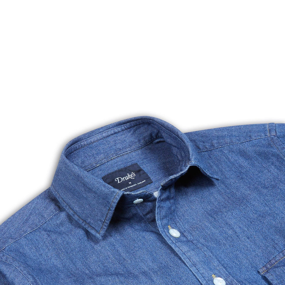 Drake's Mid-Blue Washed Denim Cotton Two-Pocket Work Shirt