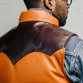 Y'2 Leather SV-01 Steer Oil & Horsehide Down Vest Camel/ Brown FINAL SALE
