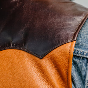 Y'2 Leather SV-01 Steer Oil & Horsehide Down Vest Camel/ Brown FINAL SALE