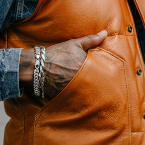 Y'2 Leather SV-01 Steer Oil & Horsehide Down Vest Camel/ Brown FINAL SALE