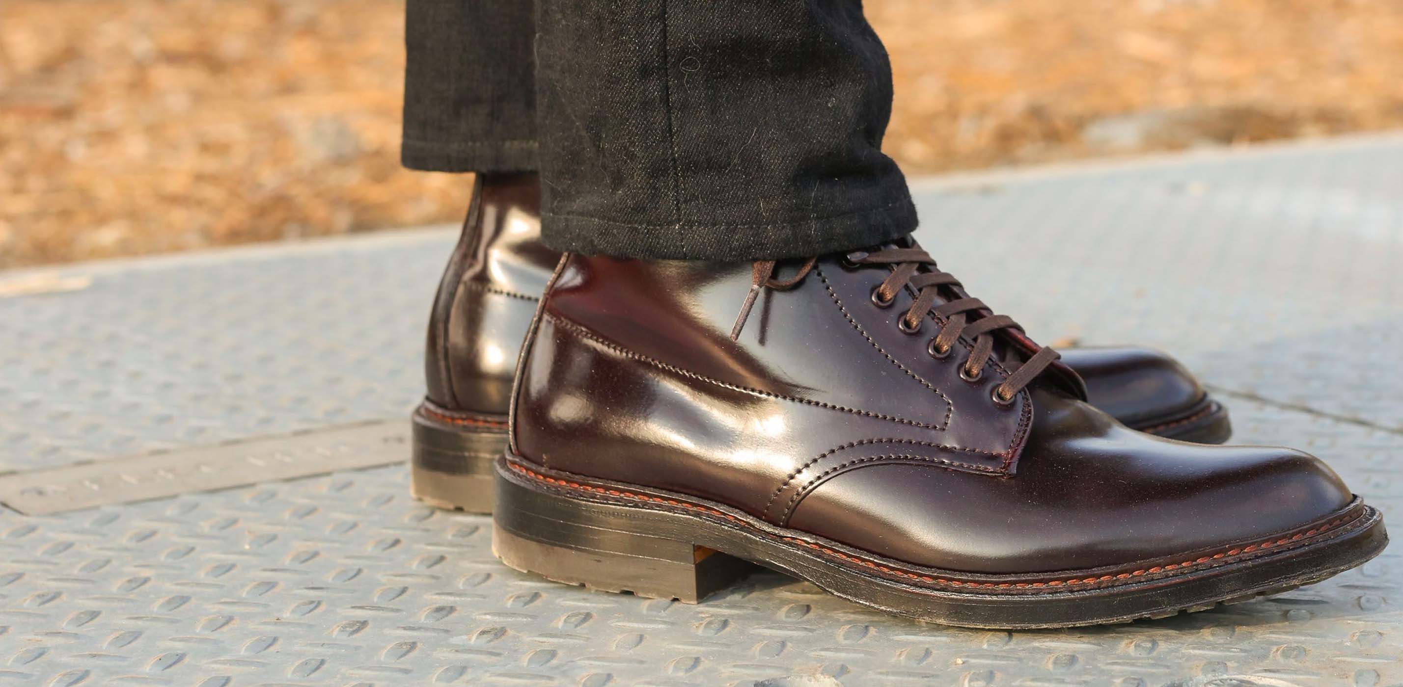 Close-up of Alden "Wick" boots in color 8