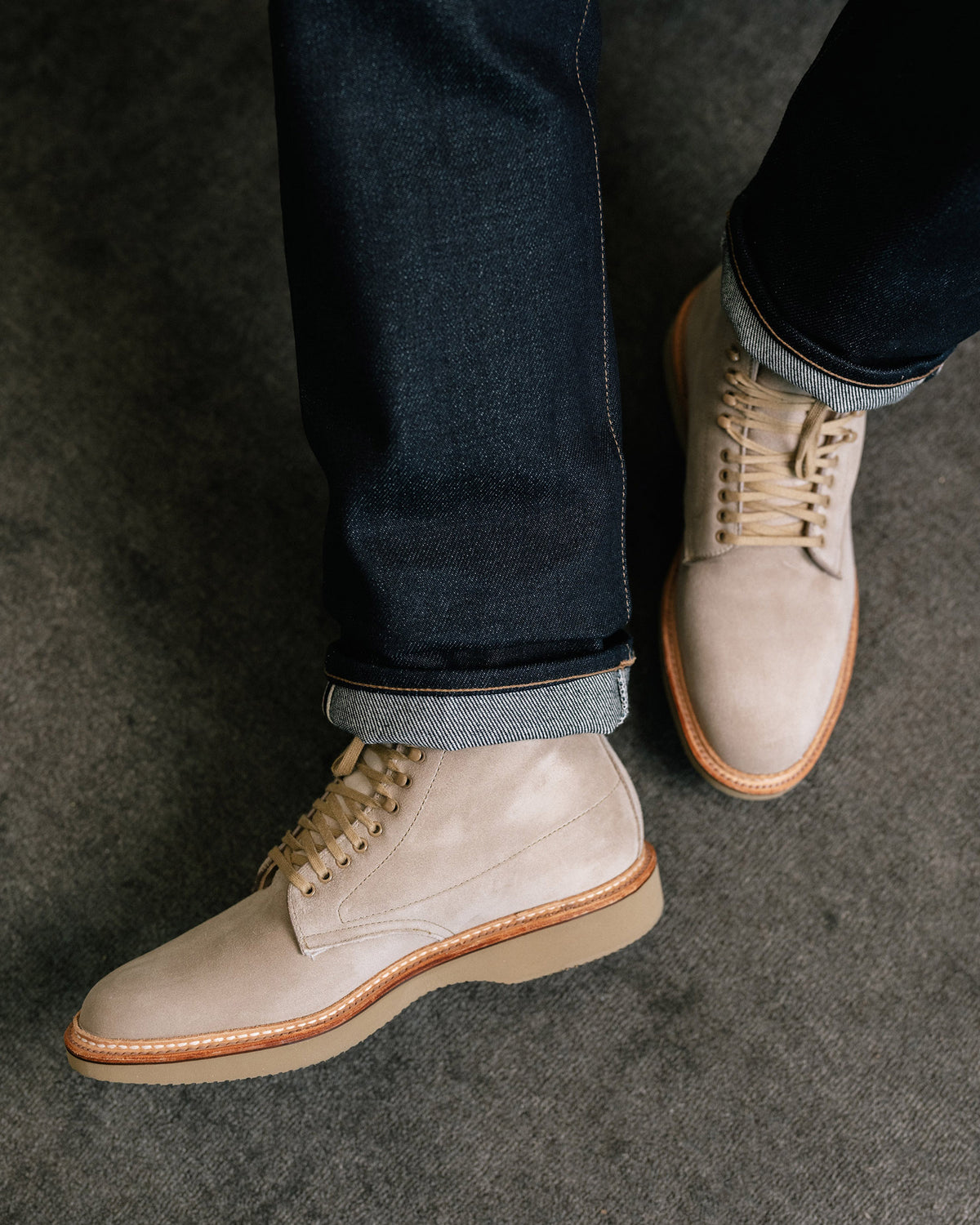 Alden x Snake Oil Provisions Lestat Plain Toe Boot Milkshake Suede