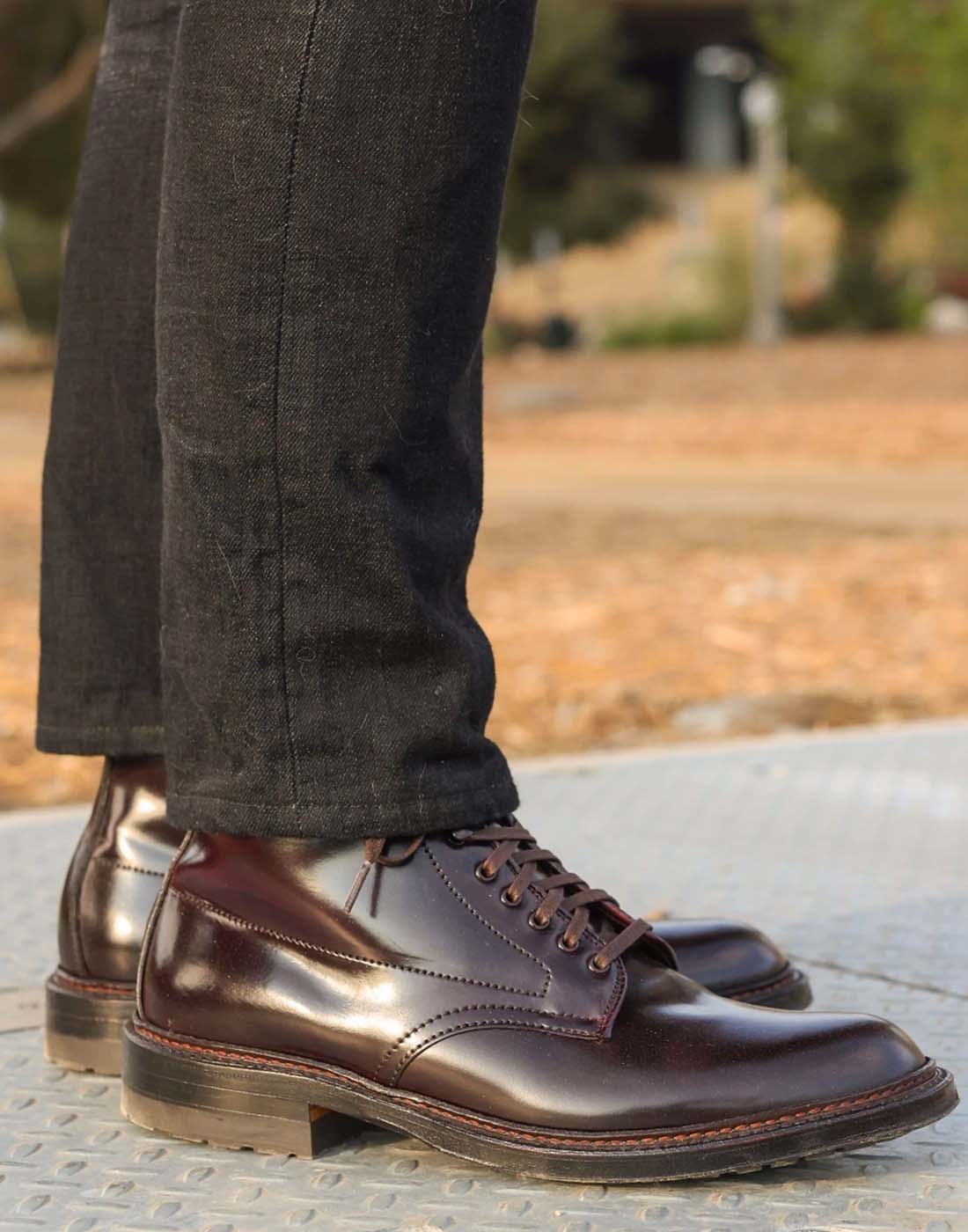 Knee-down close-up of Alden "Wick" boots in color 8