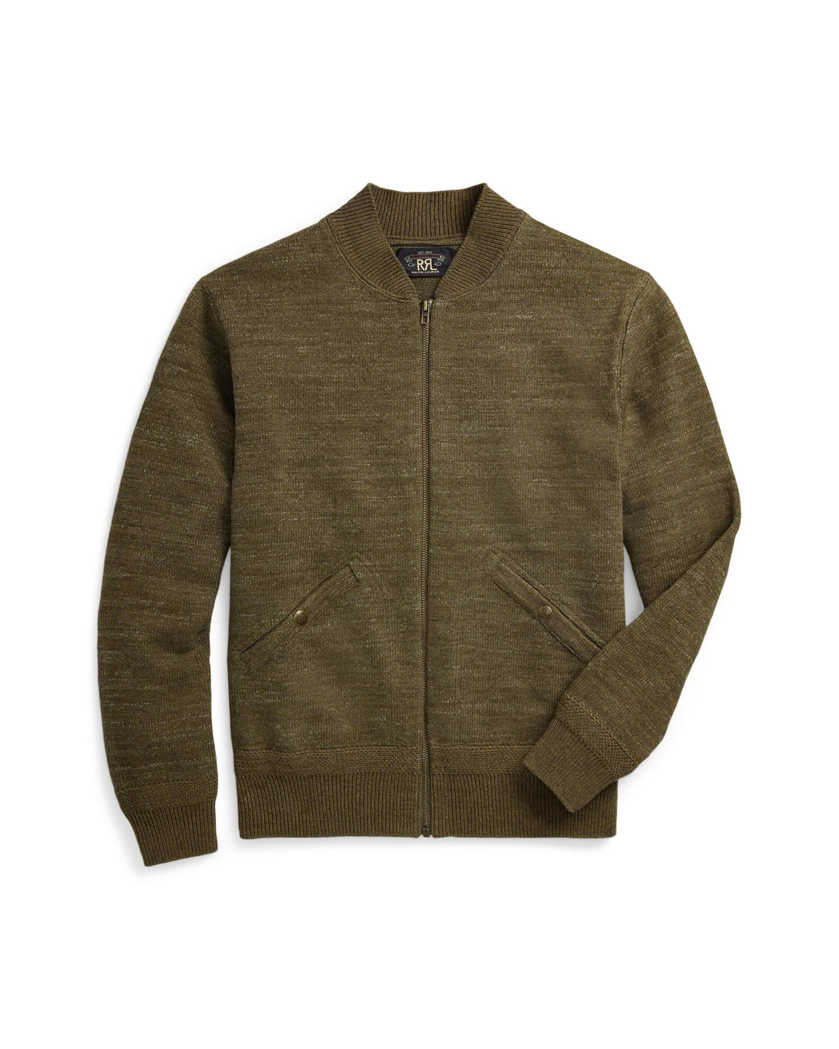 RRL Cotton-Wool Full-Zip Sweater Olive Heather