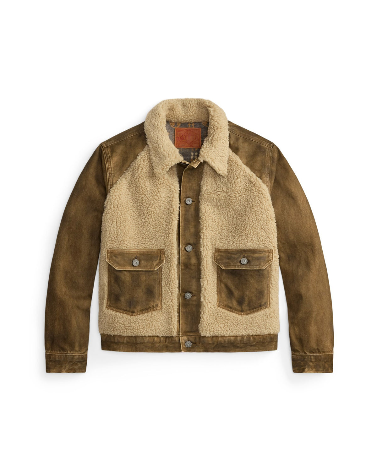 RRL Fleece-Panel Denim Trucker Jacket Distressed Brown