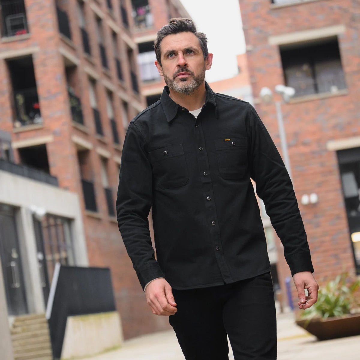 Iron Heart IHSH-338-BLK Denim Work Shirt with Snaps Black