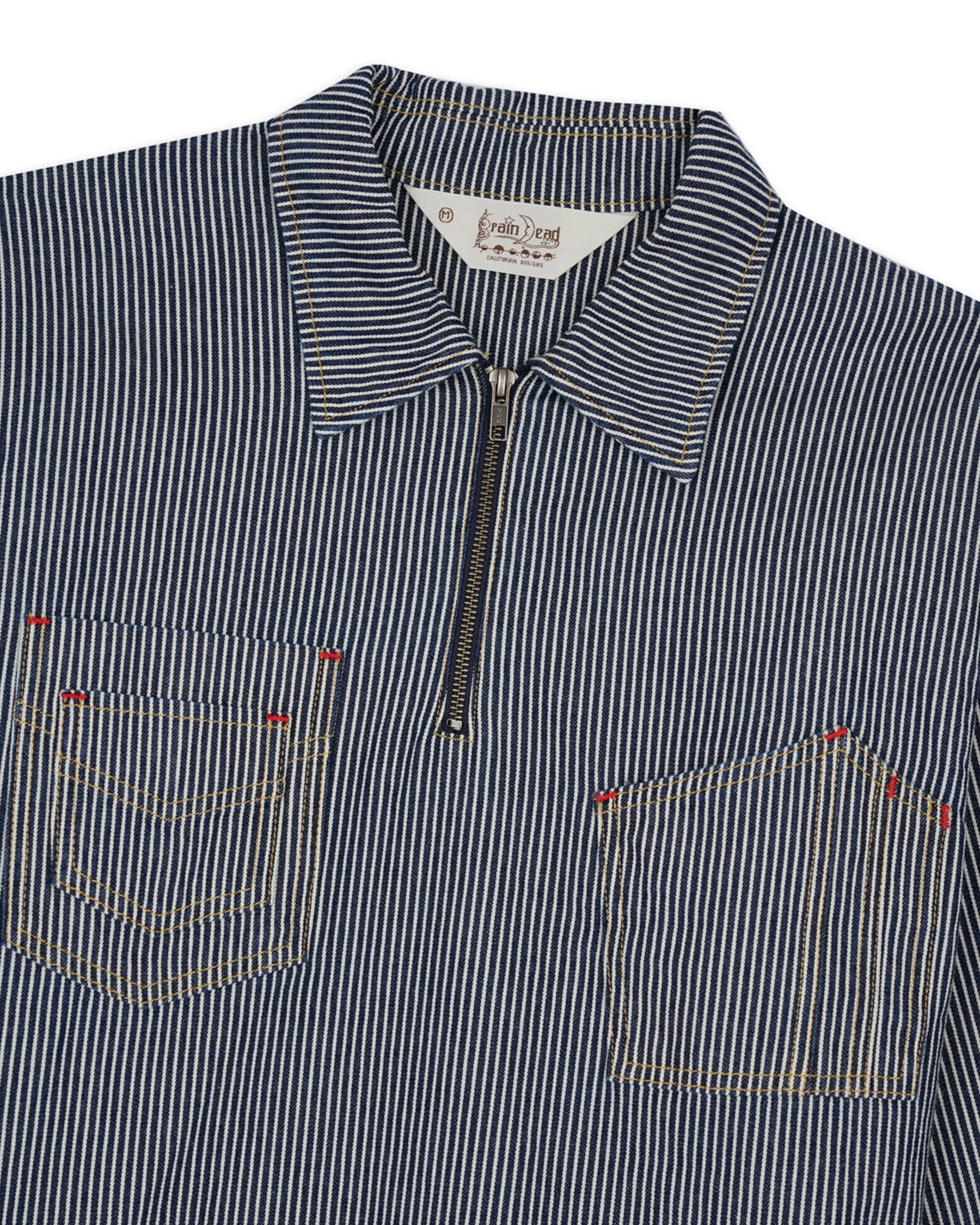 Brain Dead Hickory Stripe Half Zip Work Shirt Navy