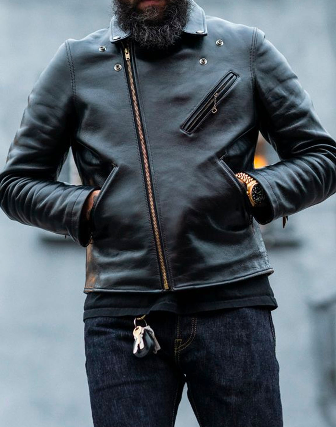 Man wearing Double Helix "Deviant" leather jacket