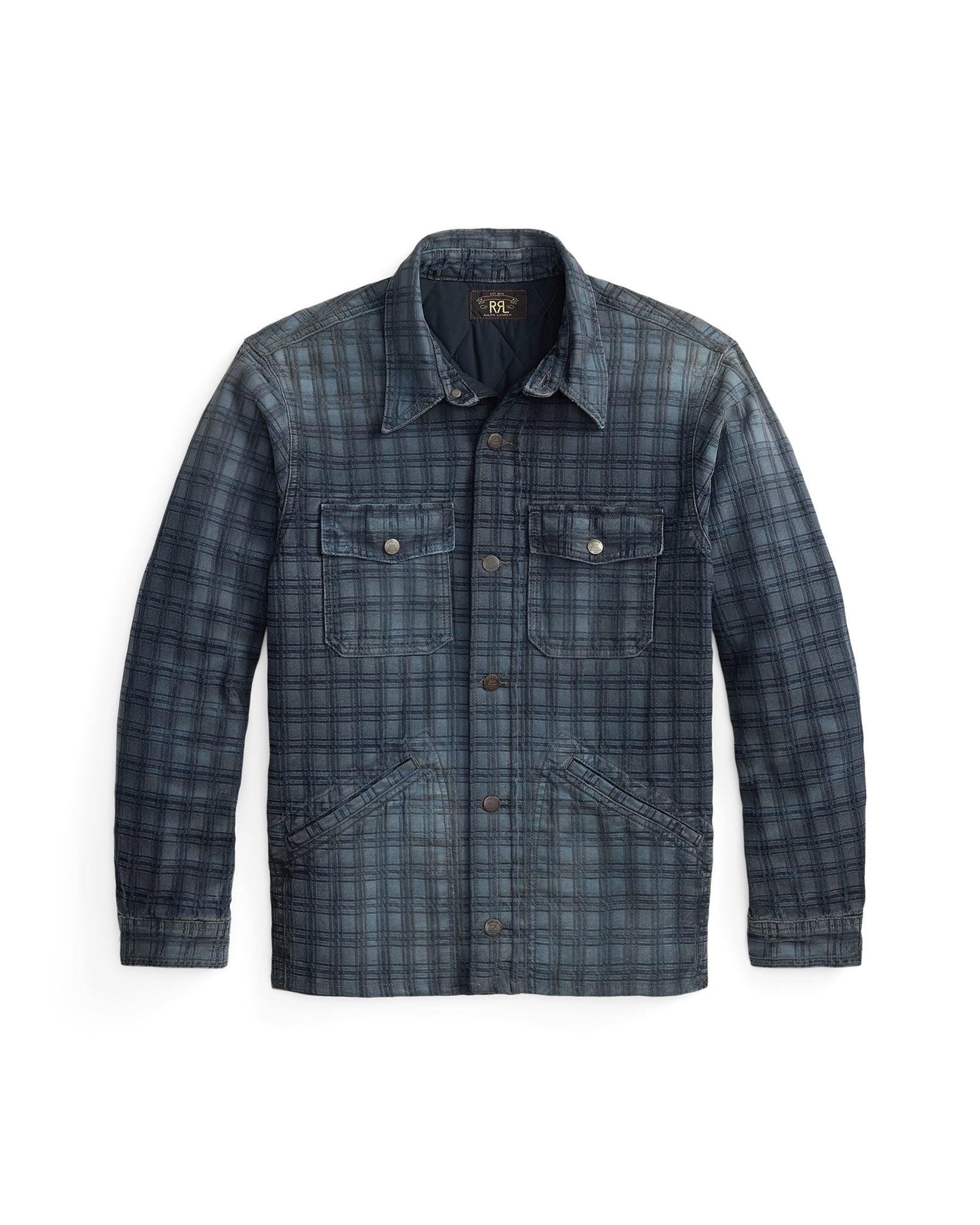 RRL Indigo Plaid Jacquard Denim Jacket Holland Wash