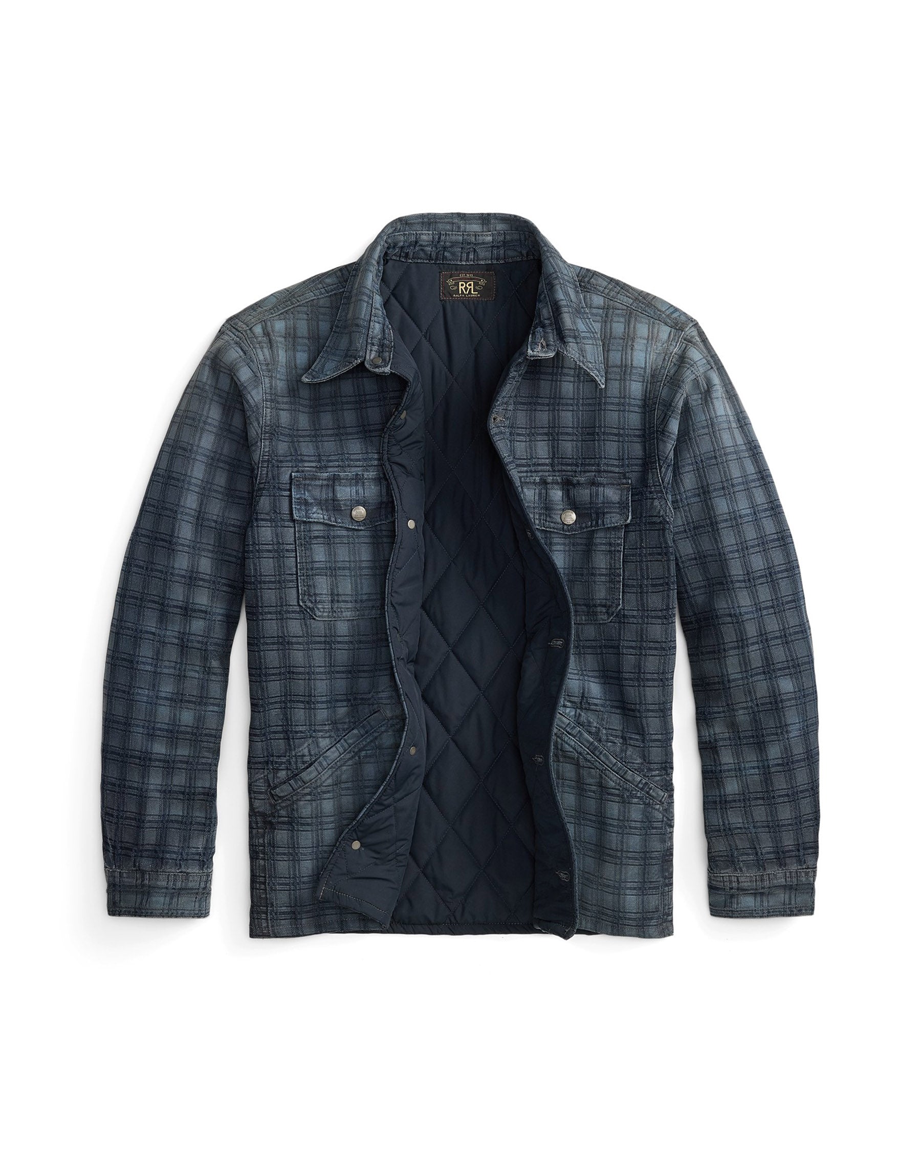 RRL Indigo Plaid Jacquard Denim Jacket Holland Wash
