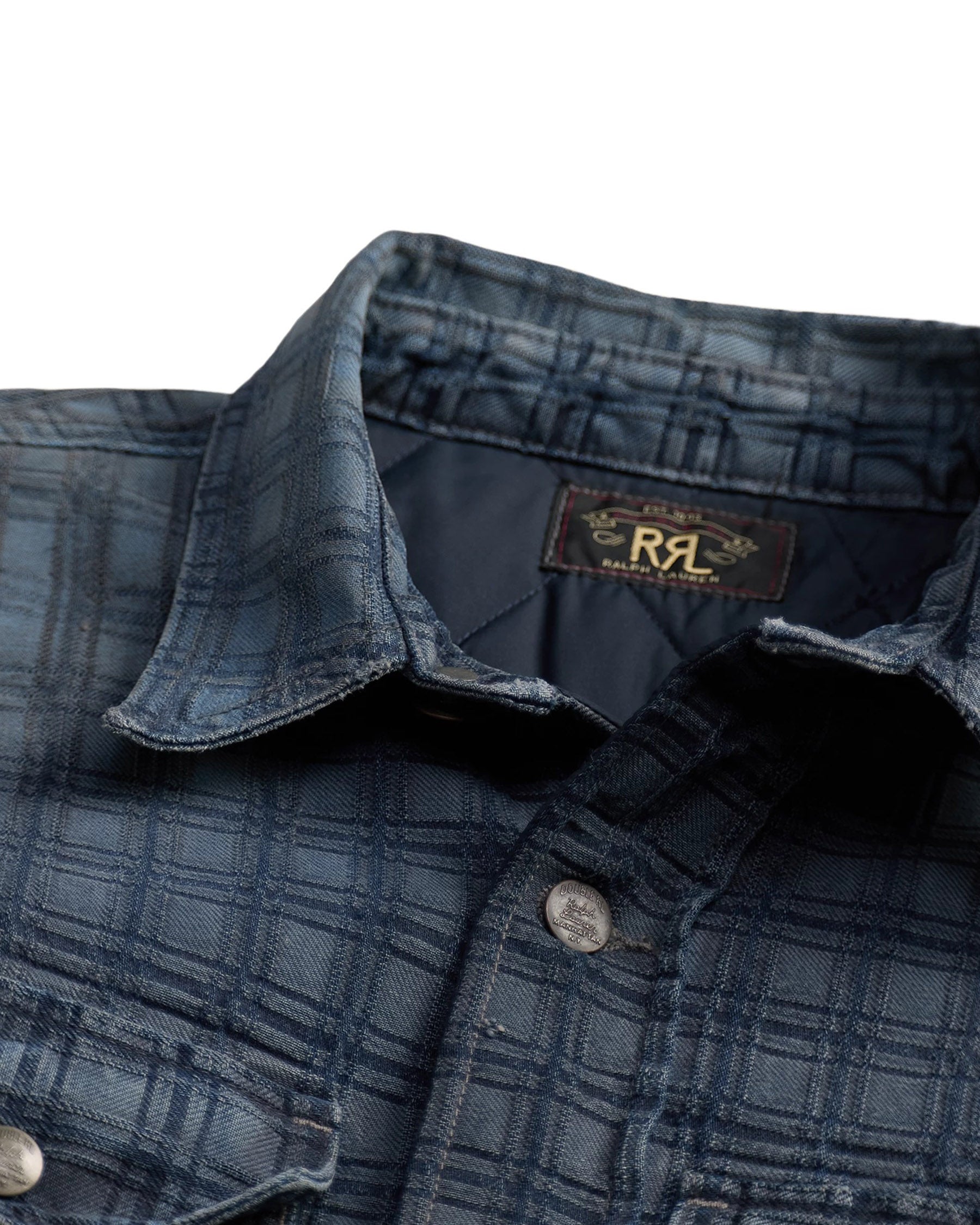 RRL Indigo Plaid Jacquard Denim Jacket Holland Wash