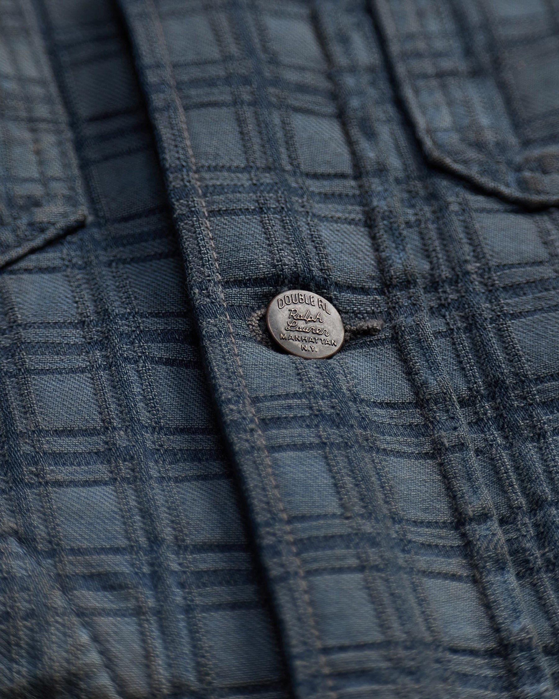 RRL Indigo Plaid Jacquard Denim Jacket Holland Wash