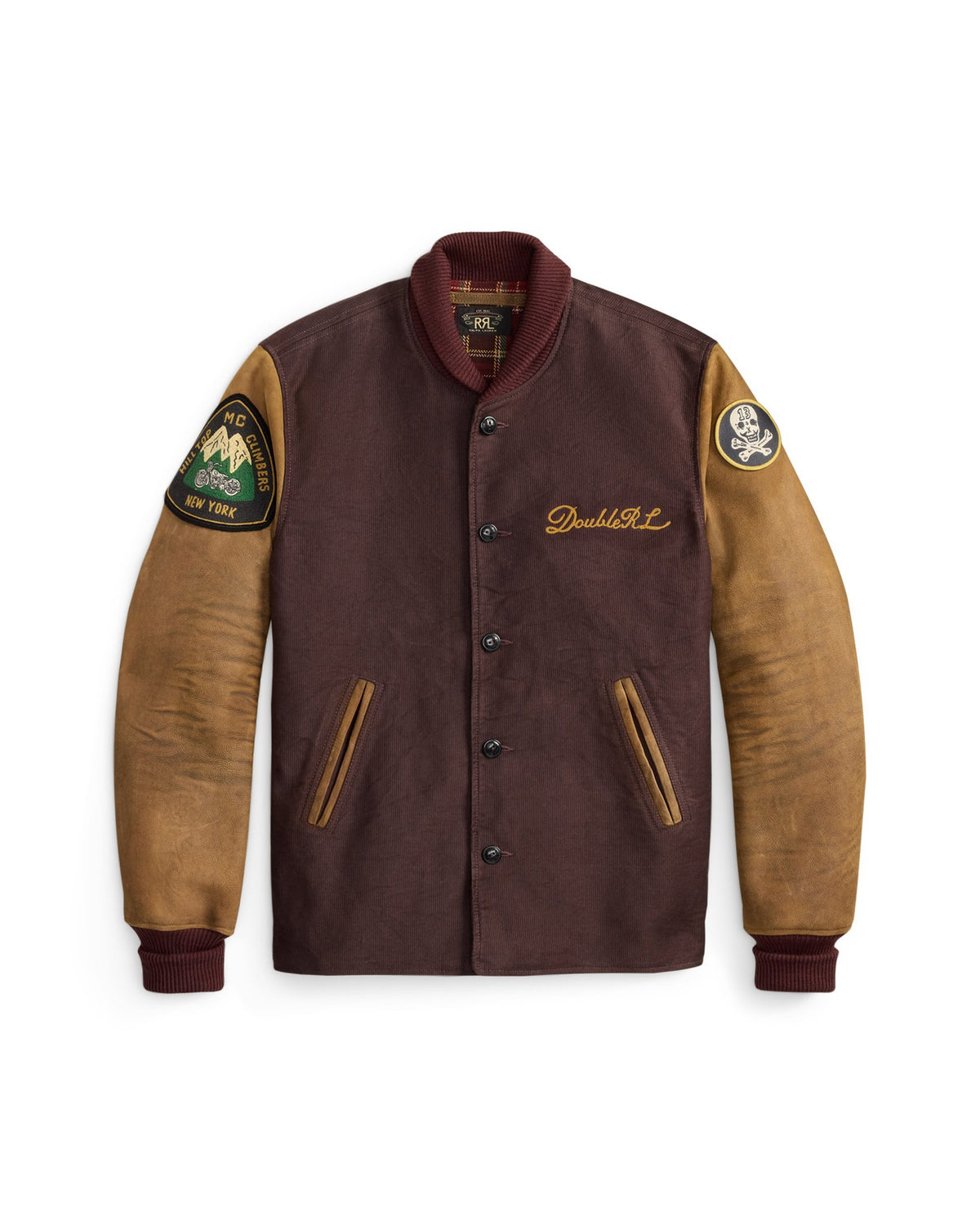 RRL Leather Sleeve Baseball Jacket Vintage Burgundy