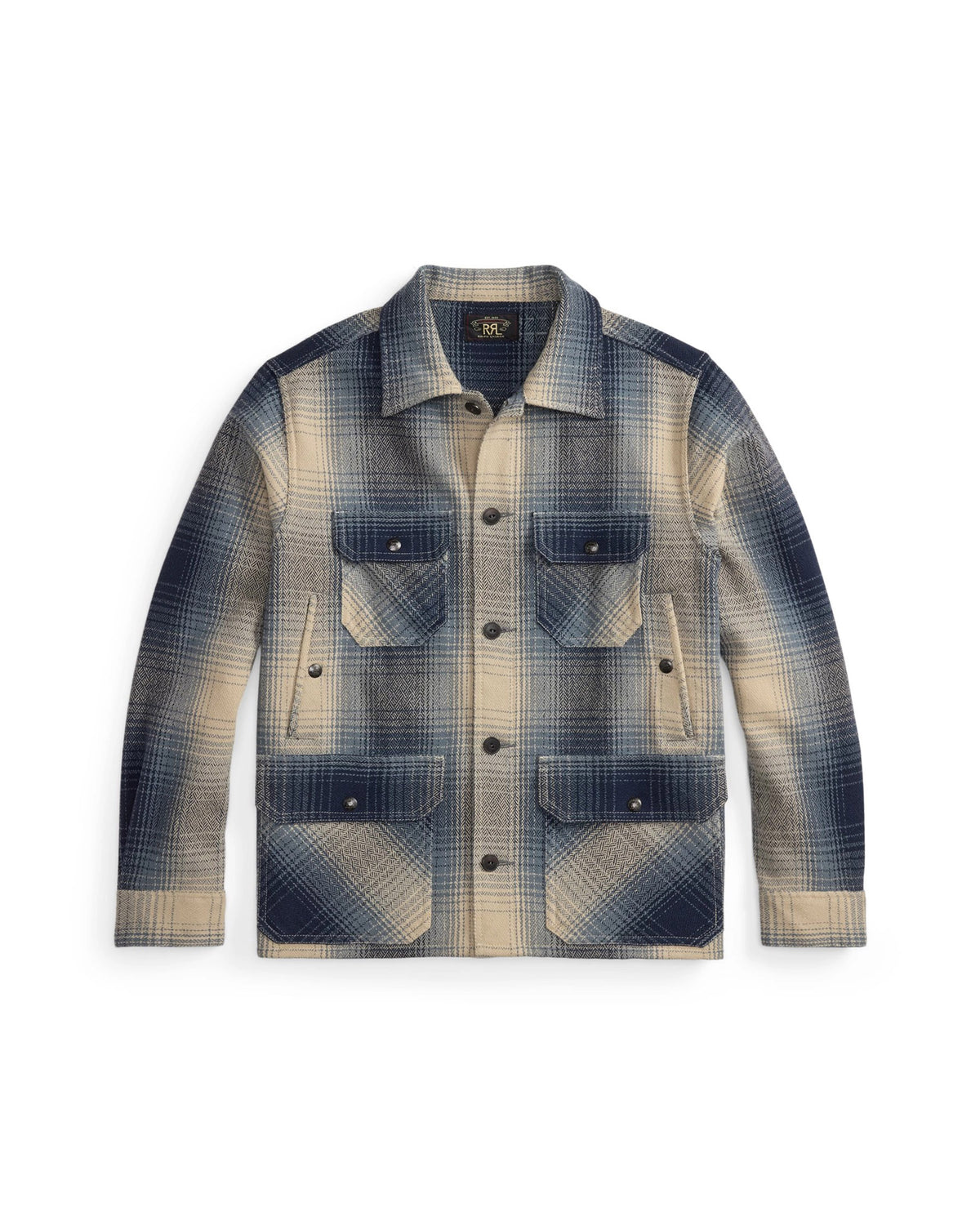 RRL Plaid Wool Twill Overshirt Blue/ Cream