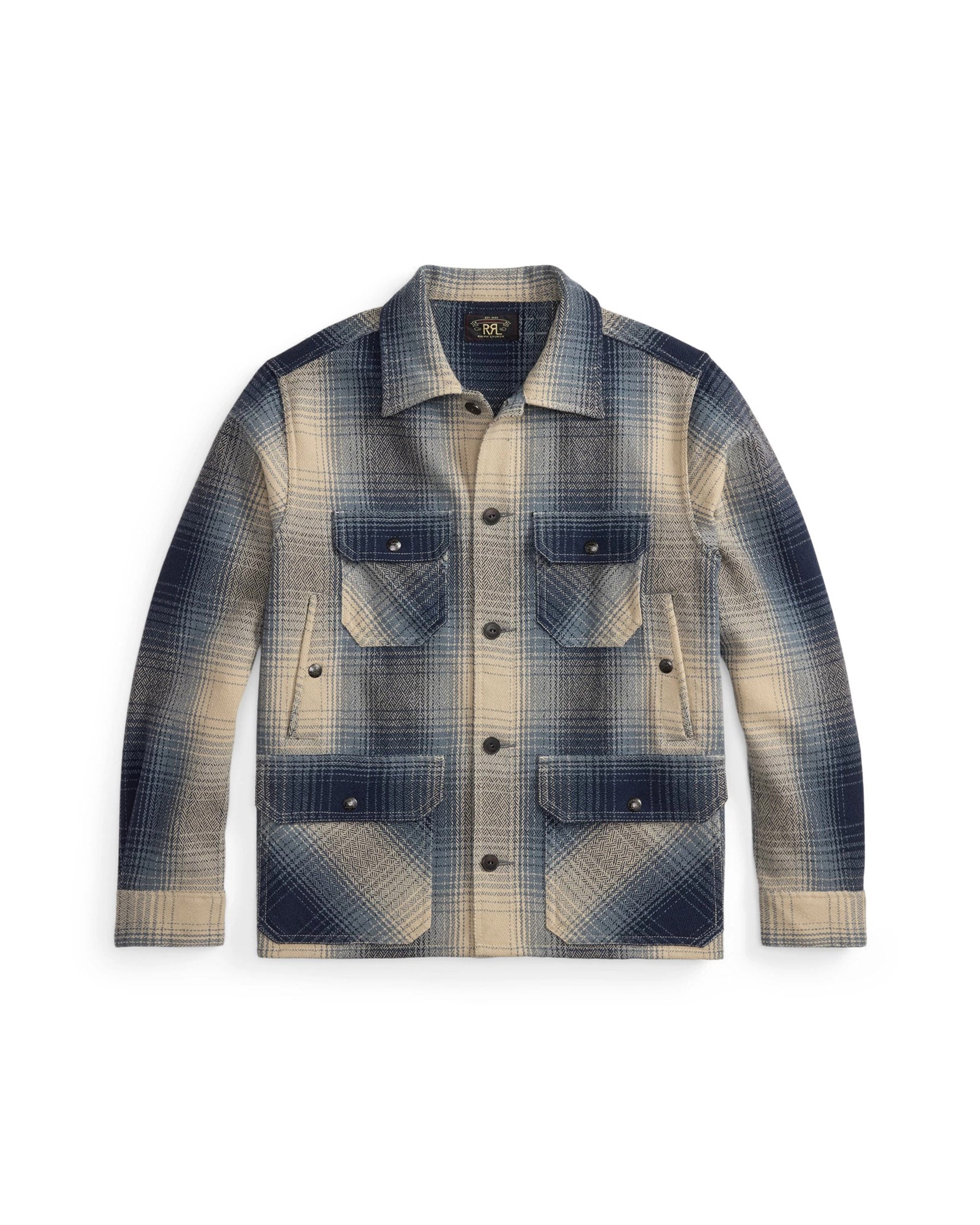 RRL Plaid Wool Twill Overshirt Blue/ Cream