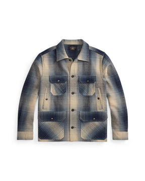 RRL Plaid Wool Twill Overshirt Blue/ Cream
