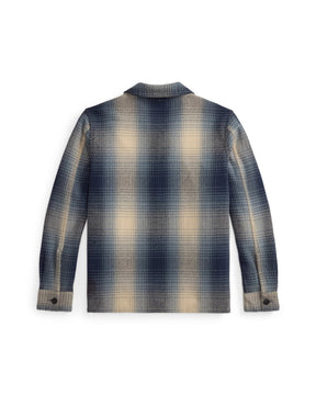 RRL Plaid Wool Twill Overshirt Blue/ Cream