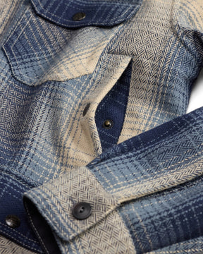 RRL Plaid Wool Twill Overshirt Blue/ Cream