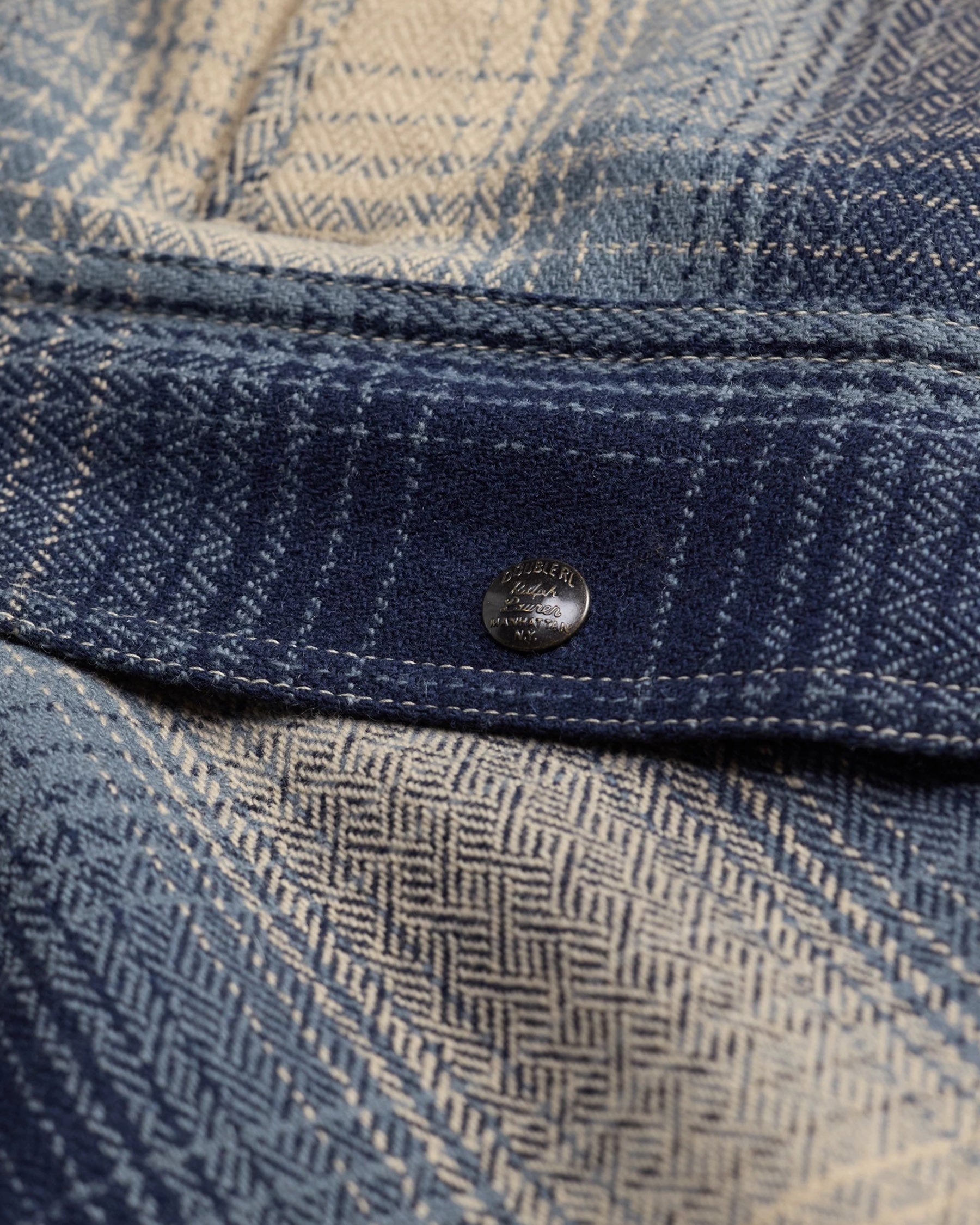 RRL Plaid Wool Twill Overshirt Blue/ Cream