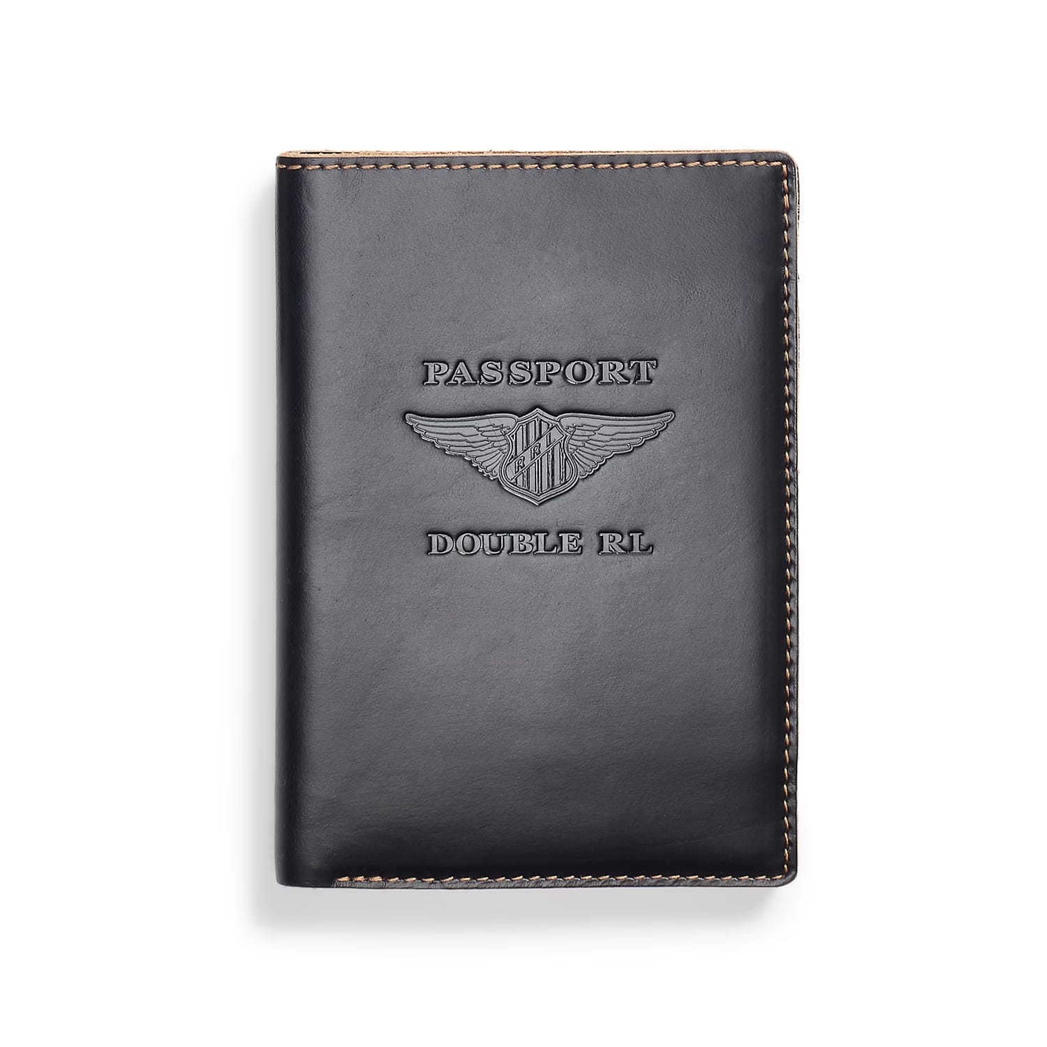 RRL Leather Passport Holder Black Over Brown