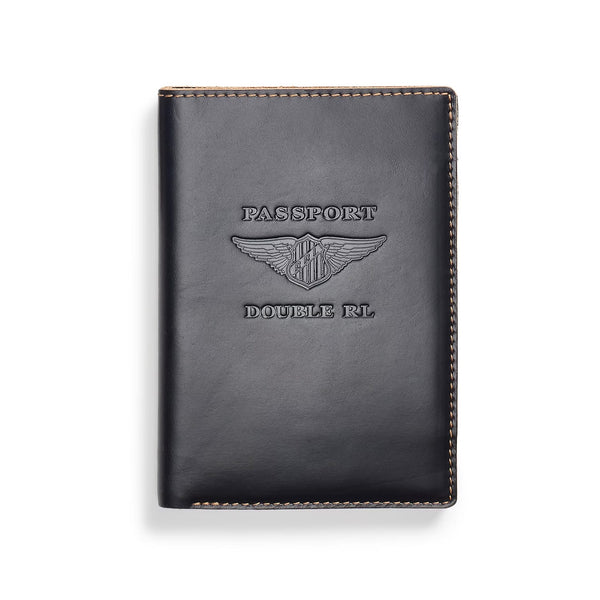 RRL Leather Passport Holder Black Over Brown
