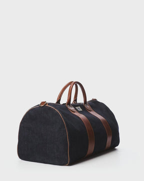 Leather-Trim Denim Duffel Indigo
