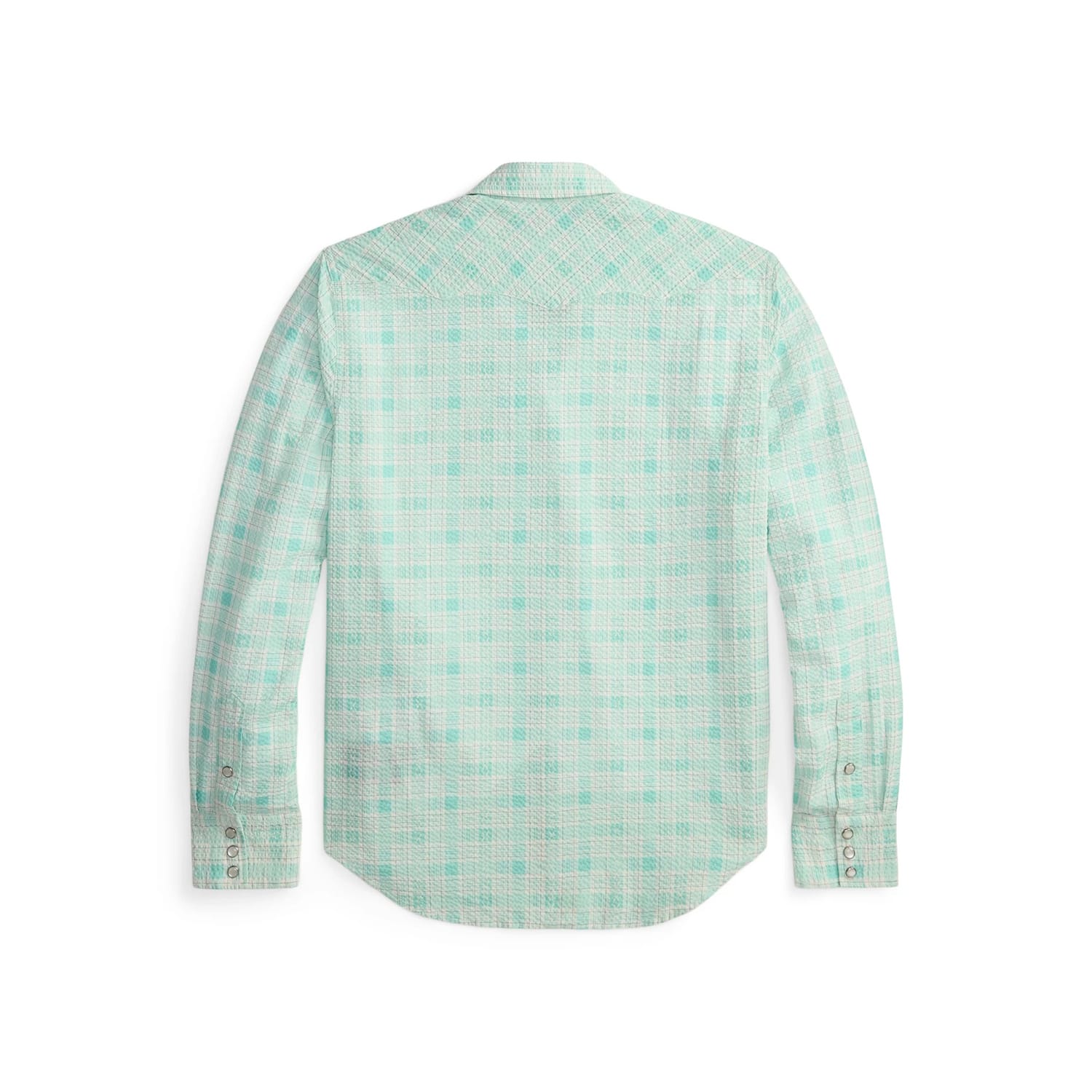 RRL Slim Fit Seersucker Western Shirt Turquoise Multi