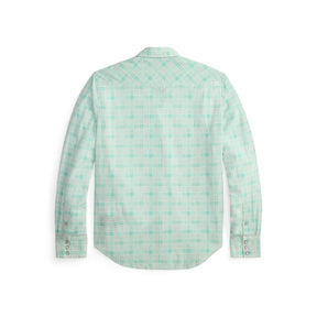 RRL Slim Fit Seersucker Western Shirt Turquoise Multi