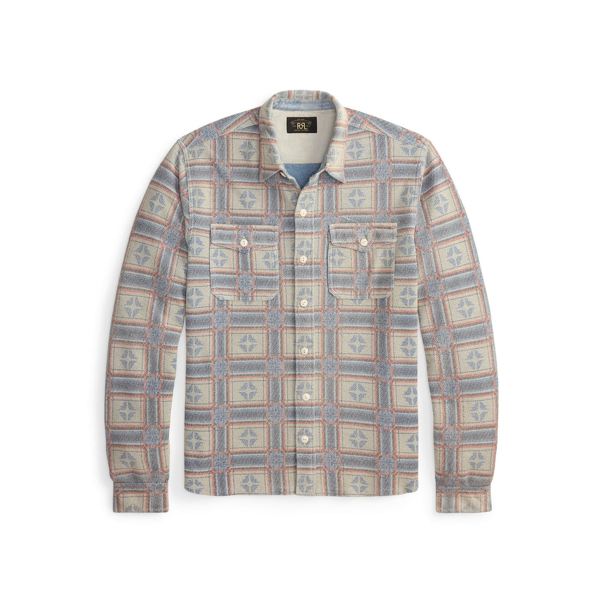 RRL Print Reverse-Terry Workshirt White/ Multi