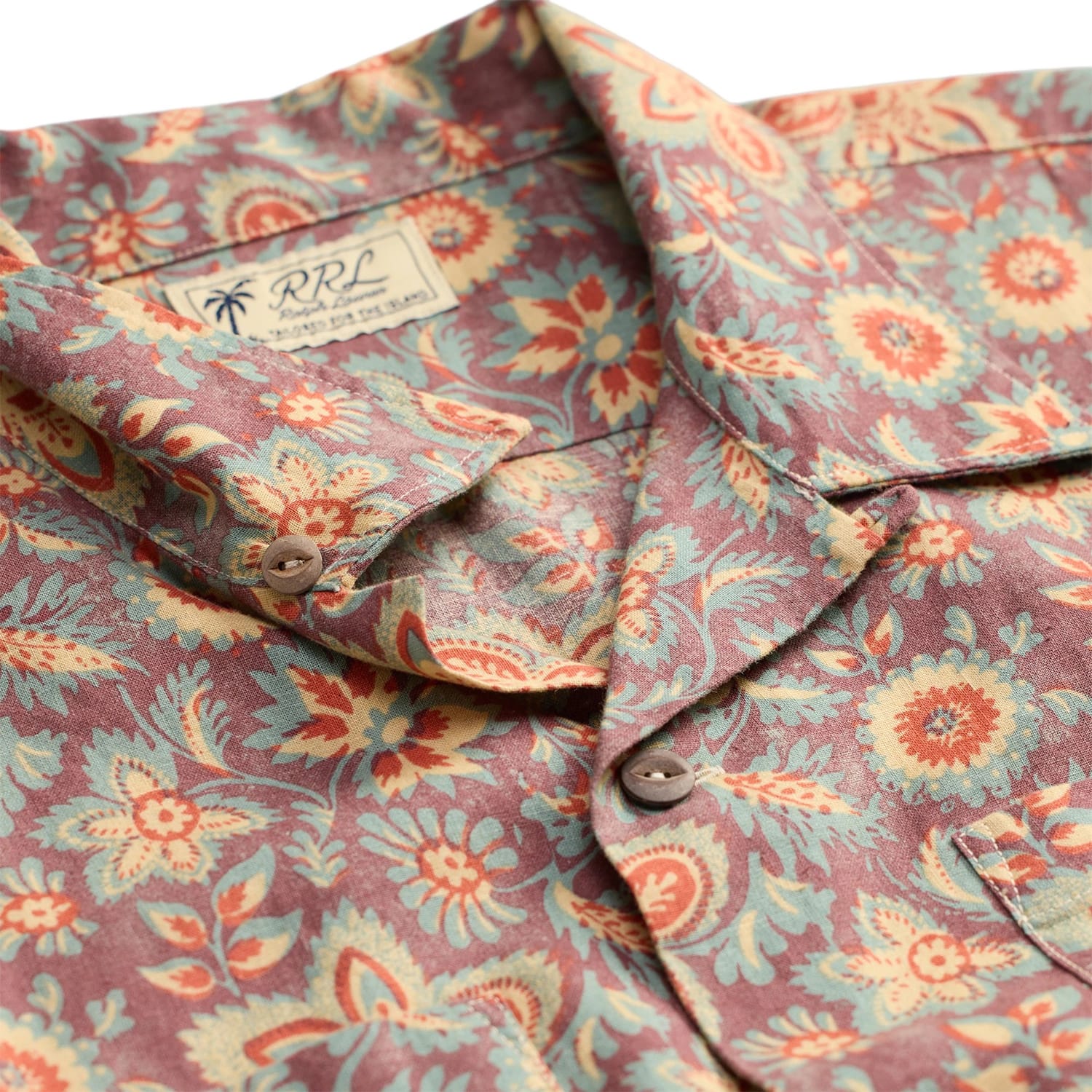 RRL Floral-Print Linen-Cotton Camp Shirt Blue/ Red Multi