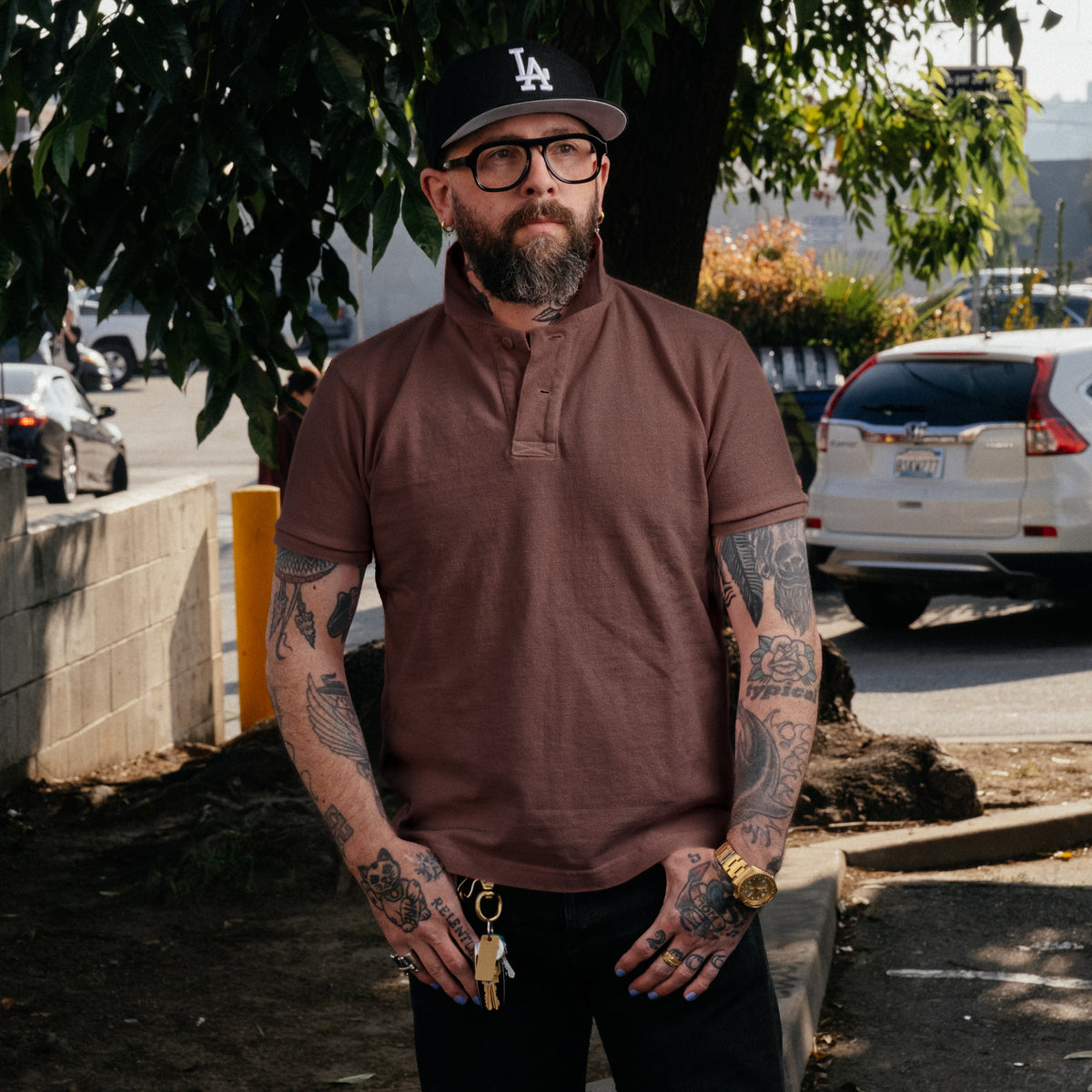 UES Rahben Stitch Polo Shirt Brown