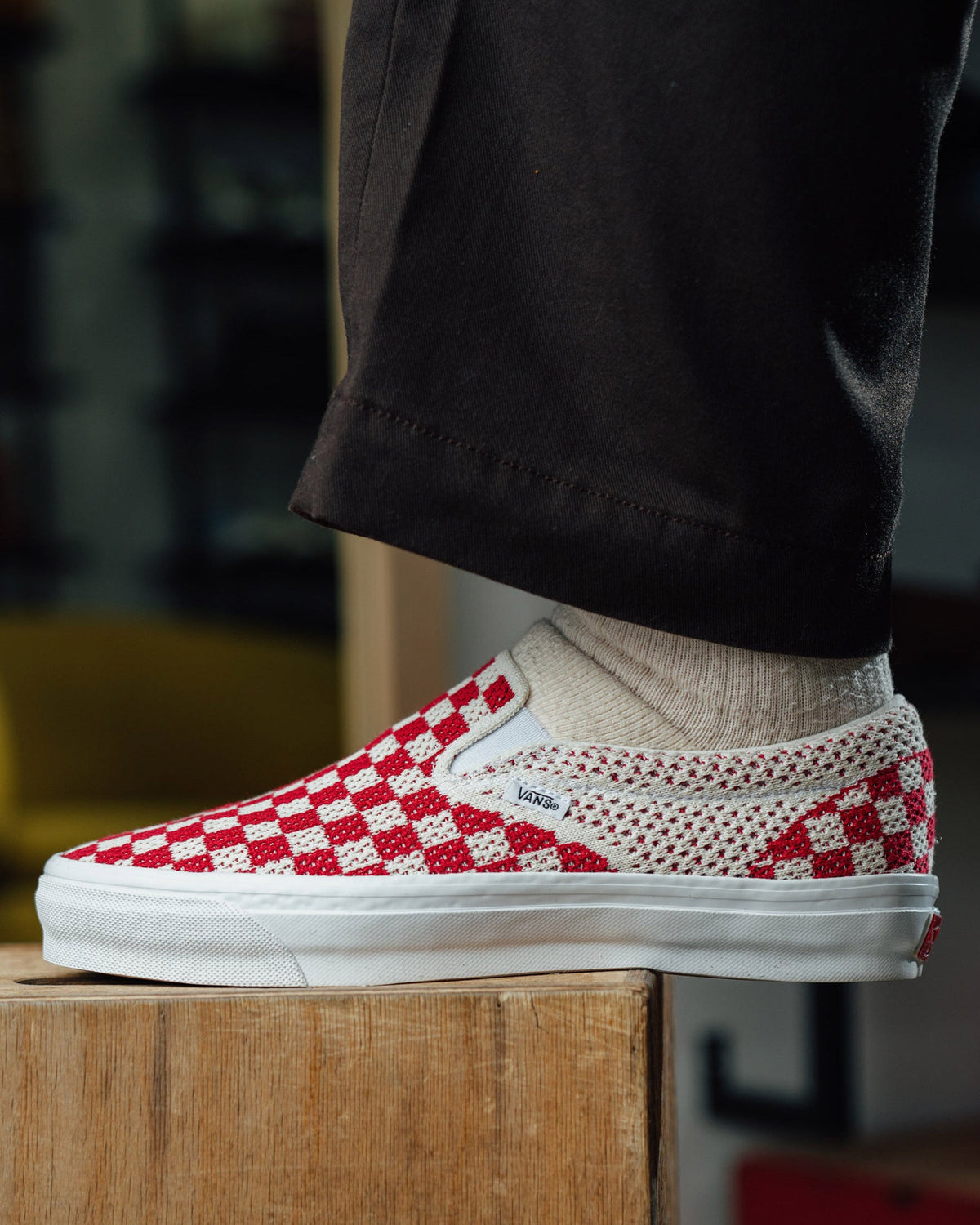 Vans Slip-On Reissue 98 LX Sneakers Checkerboard Red/ Marshmallow FINAL SALE