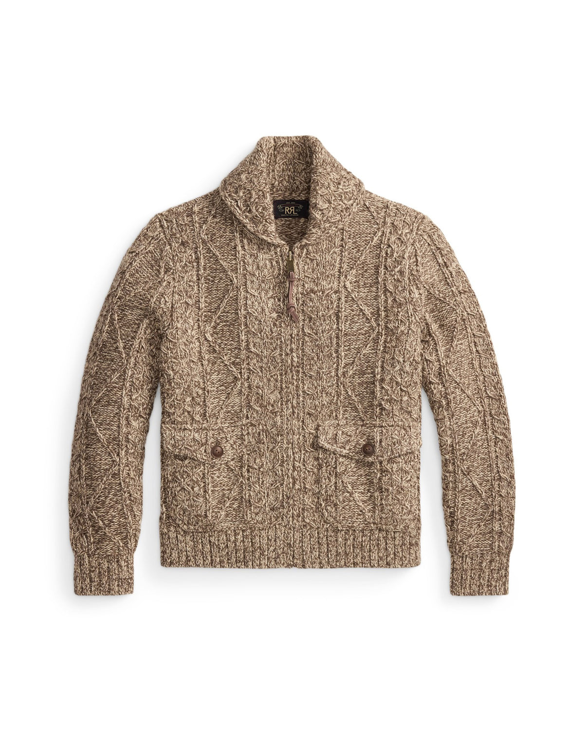RRL Cable-Wool Full-Zip Sweater Brown/ Cream Marl