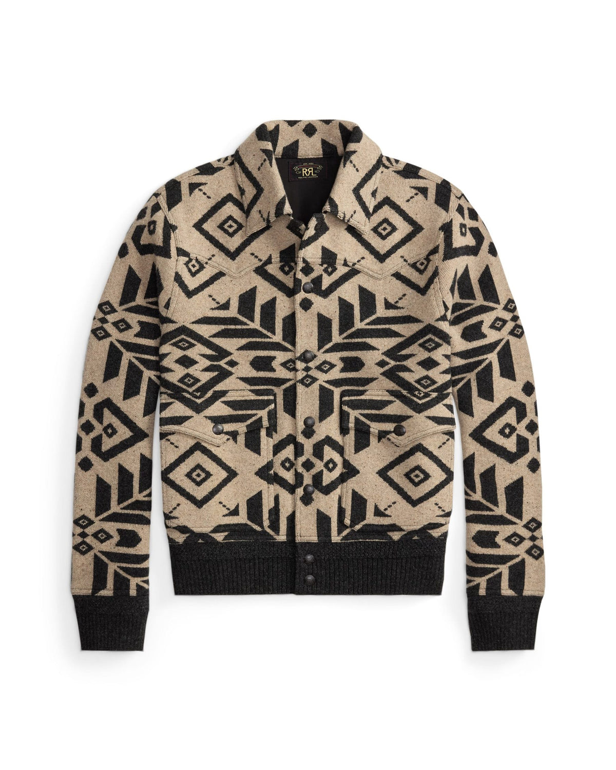 RRL Wool Western Sweater Jacket Black/ Cream
