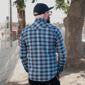Iron Heart IHSH-333-SAX Ultra Heavy Flannel Blanket Check Western Shirt Sax Blue