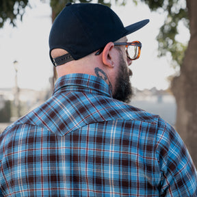 Iron Heart IHSH-333-SAX Ultra Heavy Flannel Blanket Check Western Shirt Sax Blue