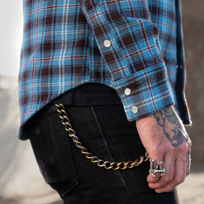 Iron Heart IHSH-333-SAX Ultra Heavy Flannel Blanket Check Western Shirt Sax Blue
