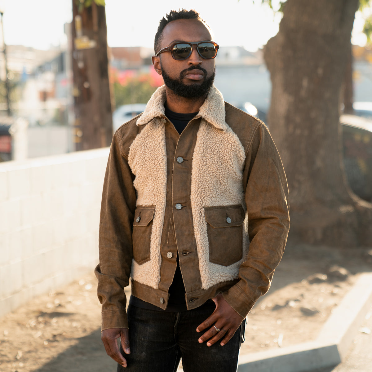 RRL Long-Sleeve Denim Grizzly Jacket Distressed Brown