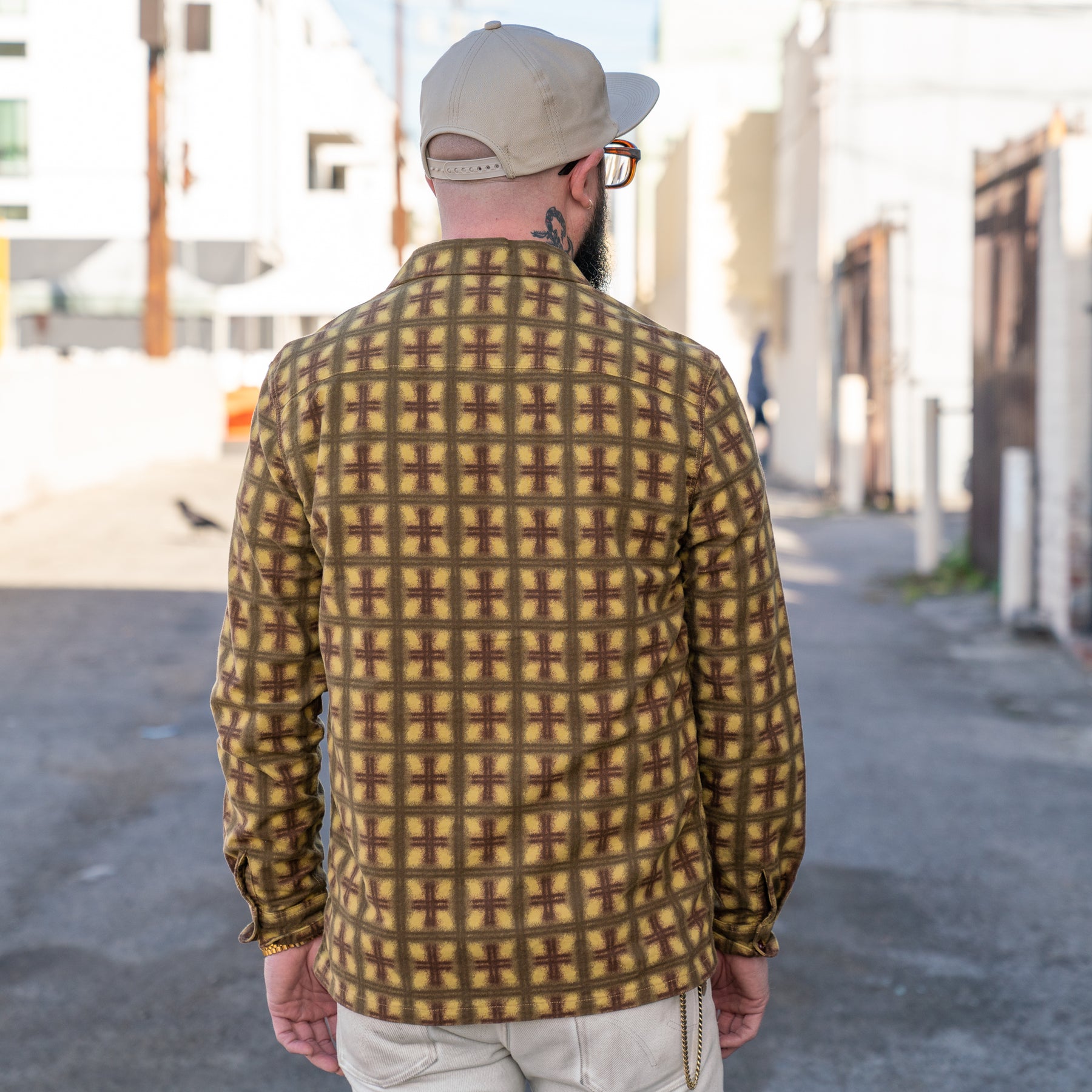 The Flat Head Printed Flannel Shirt Yellow/ Brown FINAL SALE
